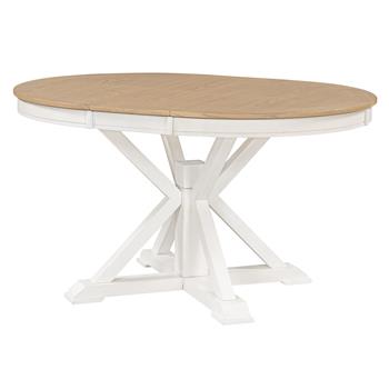 复古实用可延伸餐桌，配有 12 英寸叶子板，适用于餐厅和客厅（橡木天然木 + 米白色）