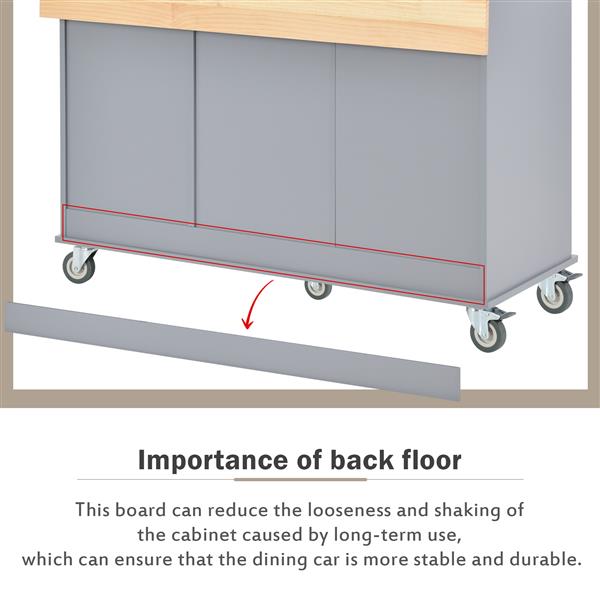 带实木顶部和锁定轮的滚动移动厨房岛，52.7 英寸宽，储物柜和可折叠早餐吧台，调料架，毛巾架和抽屉（灰蓝色）-7