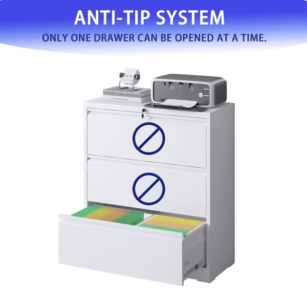 3 抽屉侧面文件柜，带锁白色文件柜，家庭办公室用带锁文件柜，适用于 Legal/Letter/A4/F4 尺寸的带锁金属文件柜-7