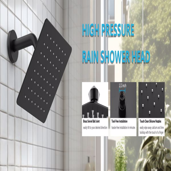 带储物架的淋浴水龙头8英寸雨喷头带单喷头的淋浴装饰套件淋浴水龙头套装全套哑光黑色【周末无法发货，usps/fedex】-14