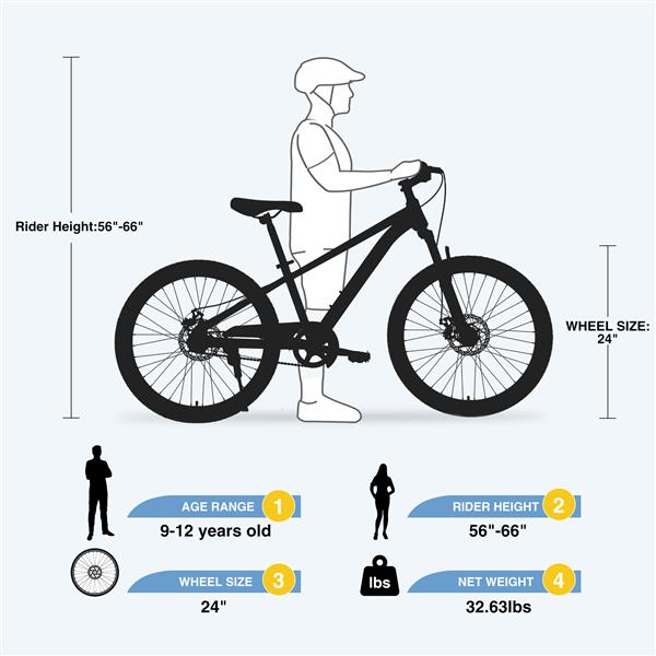 山地自行车，24 英寸，适合 9-12 岁男孩和女孩，多种颜色-10