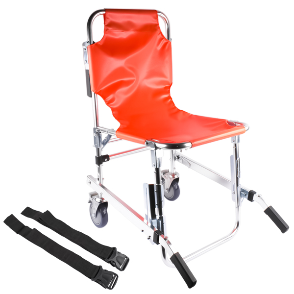 A3-EMS楼梯椅带刹车两轮橙色 Foldable Lightweight EMS Stair Chair with Brake, Medical Emergency Evacuation Lifting Climbing Wheelchair Two Wheel Orange-4