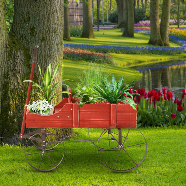 木制植物车架带轮子红色种植盆（amazon shipping-发货，WALMART禁止销售）-6