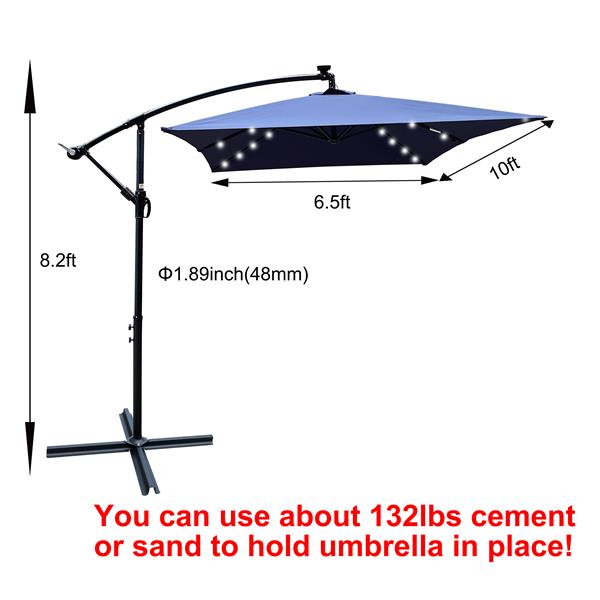 矩形 2x3M 户外露台遮阳伞太阳能 LED 照明遮阳伞市场防水 6 根伞骨带曲柄和十字底座适用于花园甲板后院泳池遮阳户外甲板游泳池-9