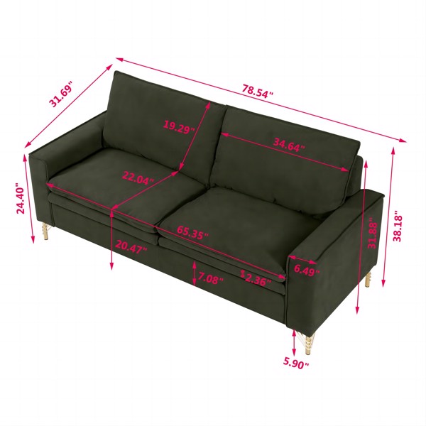 绿色，绒布室内双人沙发，金属脚，199.5*80.5*97cm-7