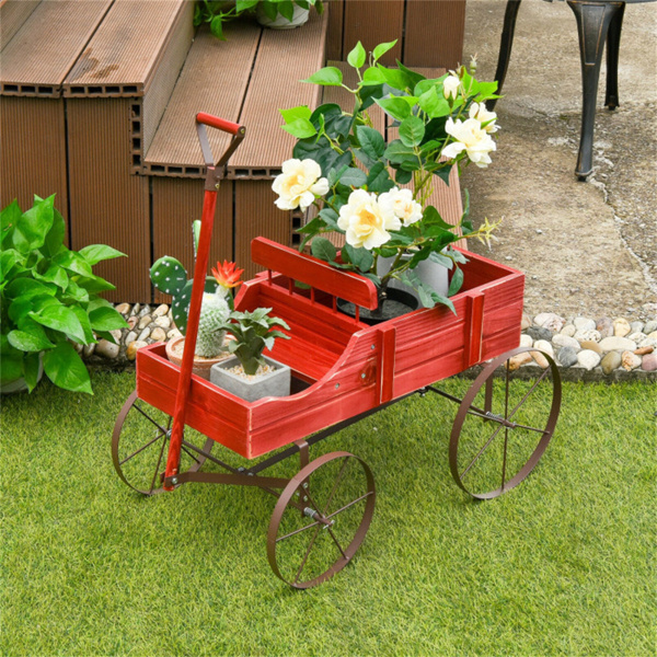 木制植物车架带轮子红色种植盆（amazon shipping-发货，WALMART禁止销售）-7