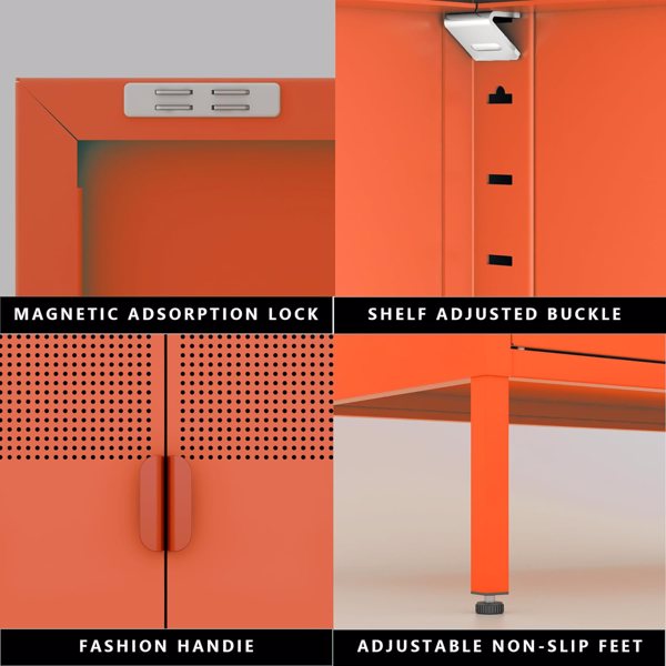钢制储物柜，可调层压板，侧柜，鞋柜，橙色储物柜-4