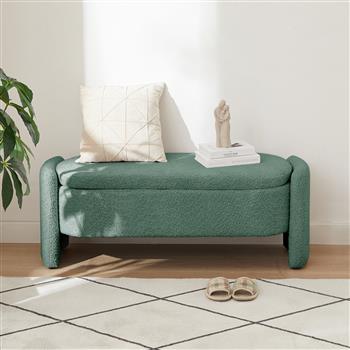 椭圆形储物长凳 3D 羊毛绒面料长凳，带大储物空间，适用于客厅、入口和卧室，绿色