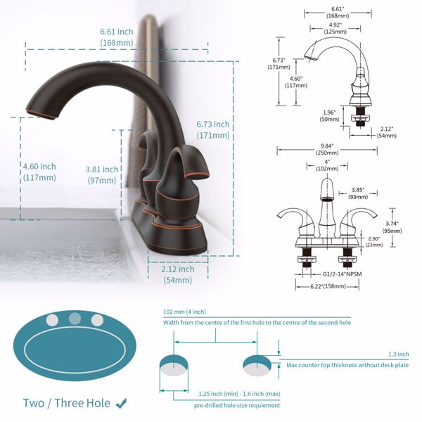 Bathroom Faucet 2-Handle Oil Rubbed Bronze with Aerator, Swan Style 4-inch Centerset Vanity Sink with Pop-Up Drain and Supply Hoses, FR4075-ORB-7