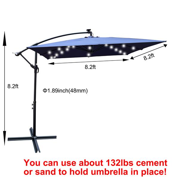 方形 2.5X2.5M 户外露台遮阳伞太阳能 LED 照明遮阳伞市场防水 8 根伞骨带曲柄和十字底座适用于花园甲板后院泳池遮阳户外甲板游泳池-9