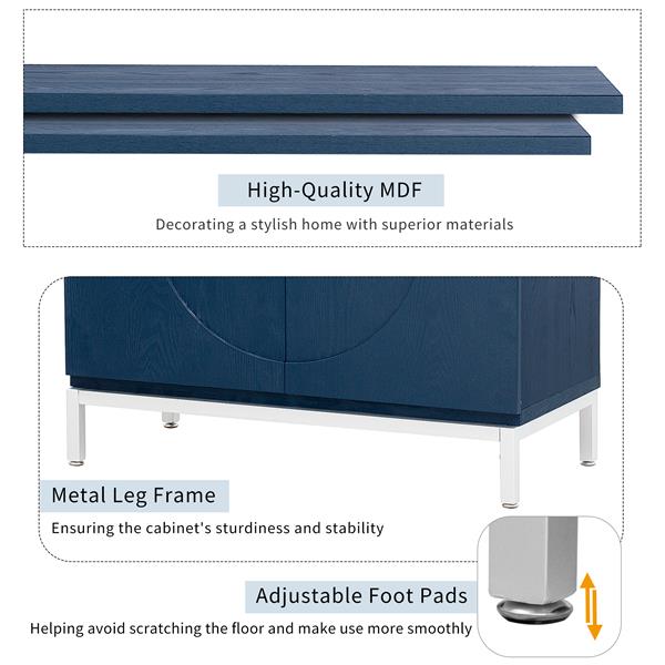 简约储物柜装饰柜，带实木贴面和金属腿架，适用于客厅、入口、餐厅（海军蓝）-8