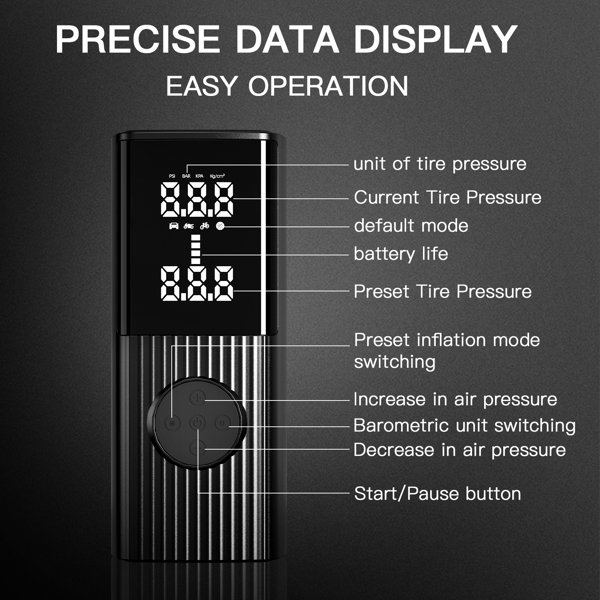 轮胎充气机便携式空气压缩机-20000毫安时可充电空气泵-150磅/平方英寸轮胎充气，精确的液晶显示器/灯，3倍快速便携式汽车充气机（周末不发货）-4