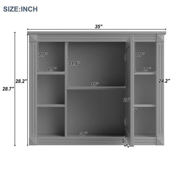 35'' x 28'' 壁挂式浴室储物柜、药柜、带镜子的现代浴室壁柜、带 6 个开放式搁板的镜柜（不包括浴室盥洗台）-5