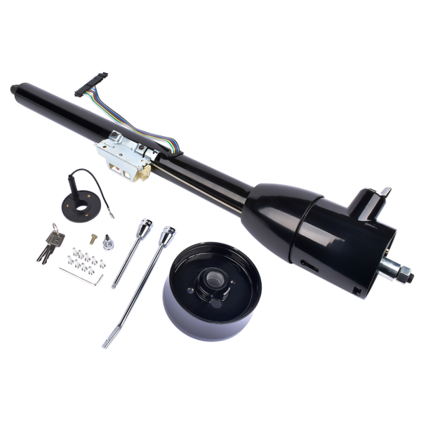 A3-汽车转向柱 Black 32" Floor Shift Tilt Manual Steering Column w/ Key & 9 Hole Wheel Adpater-6