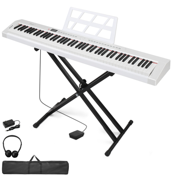 【AM不售卖】Glarry GPP-105/BD-882 88键半重锤键盘 便携式带双管X型支架 白色 电钢琴 美国