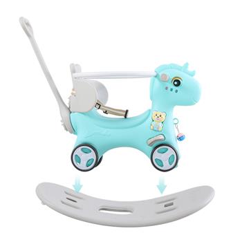 适合幼儿的摇马，平衡自行车骑乘玩具，配有推柄、靠背和平衡板，适合男婴和女婴，独角兽儿童骑乘生日（蓝色）