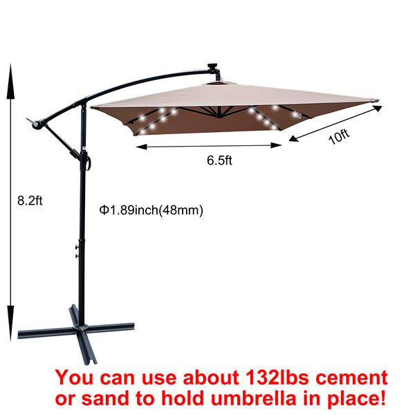 矩形 2x3M 户外露台遮阳伞太阳能 LED 照明遮阳伞市场防水 6 根伞骨带曲柄和十字底座适用于花园甲板后院泳池遮阳户外甲板游泳池-8