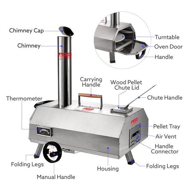 半自动银色 12 户外披萨烤箱便携式燃木披萨烤箱户外烹饪披萨制作器便携式披萨烤箱适用于正宗石烤披萨-3