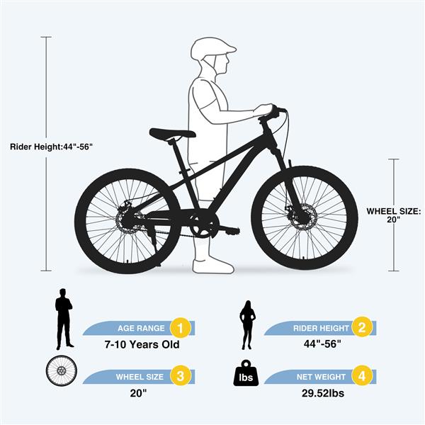 山地自行车，20 英寸 MTB，适合 7-10 岁男孩和女孩，多种颜色-10