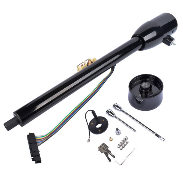 A3-汽车转向柱 30" Tilt Manual Floor Shift Steering Column with Key & 9 Bolt Adapter Black NEW-7