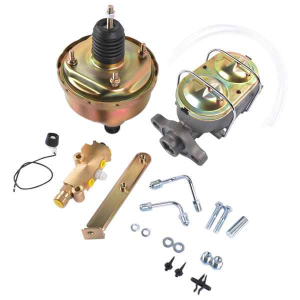 刹车总成 7" Single Zinc Power Brake Booster + 1" Bail Top Master Cylinder + Disc/Drum Proportioning Valve Kit-6