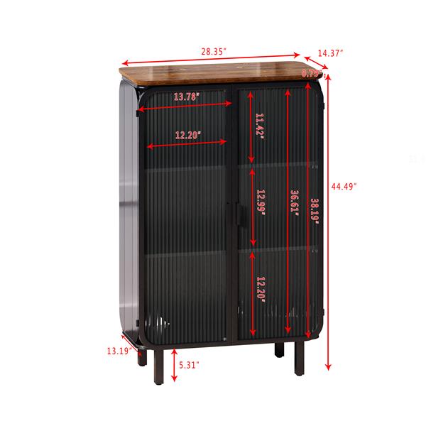 28.35 英寸玻璃门现代双门橱柜，具有三层储物空间，独特的杉木柜顶，适用于入口、客厅、家庭办公室、餐厅-9