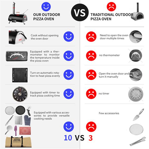 黑色披萨烤箱户外 12 英寸自动旋转披萨烤箱便携式不锈钢木火披萨烤箱披萨制作机带内置温度计披萨切刀便携包-6