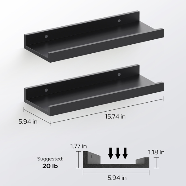 用于墙面装饰收纳的 16" 小型浮动架，一套 2 件，木质，适用于卧室、客厅、浴室、厨房、画框和农舍（周末不发货）-3