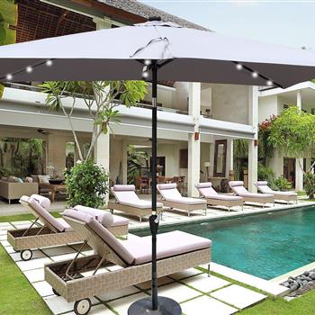 10 x 6.5t 矩形露台太阳能 LED 照明户外遮阳伞，带曲柄和按钮倾斜，适用于花园、后院、泳池