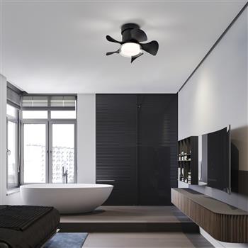 21 英寸低噪音哑光黑色 ABS 叶片遥控吊扇，带 LED 灯，适用于厨房、卧室、餐厅、卫生间、露台（哑光黑色）