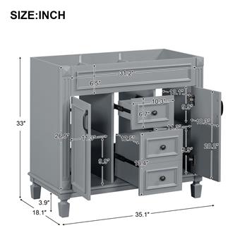 36 英寸浴室盥洗台，无顶水槽，仅橱柜，现代浴室储物柜，带 2 个软关闭门和 2 个抽屉（不包括面盆水槽）