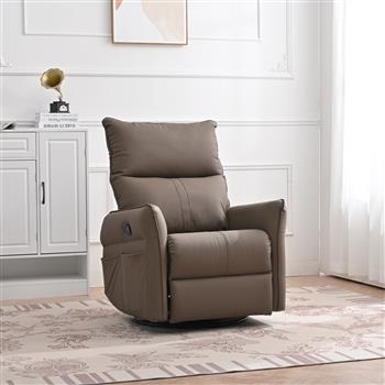 摇椅躺椅，360 度旋转幼儿摇椅，滑翔椅，现代小型摇椅旋转躺椅，适用于卧室、客厅椅、家庭影院座椅、侧袋（棕色）