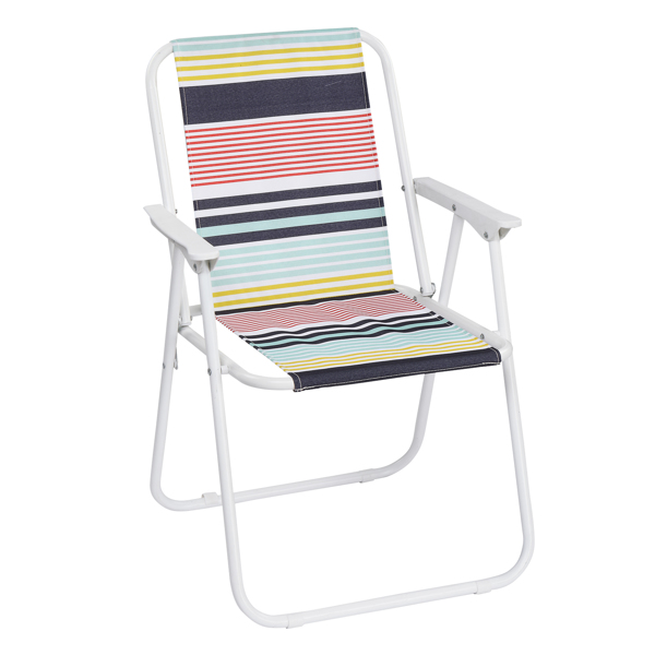 1pc 20.5*21*30in Beach Chair Striped Oxford Cloth White Iron Frame 100kg N001-18