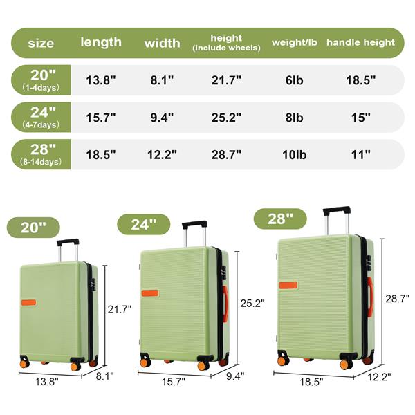 对比色 3 件套行李箱套装 硬壳拉杆箱 带 TSA 锁 20 英寸 24 英尺 28 英寸 有货-1