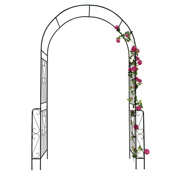 金属花园拱门 W55'' x H94.5'' 花园凉亭棚架攀缘植物支撑玫瑰拱门户外拱门黑色-3