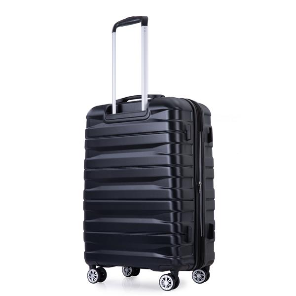 件套行李箱套装 PC 轻便耐用可扩展手提箱，带两个挂钩、双旋转轮、TSA 锁，(21/25/29) 黑色-12