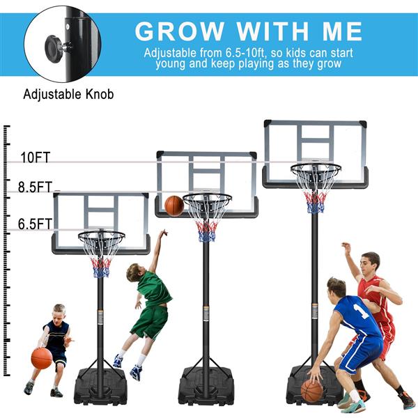 Portable Basketball Stand Backboard System Stand Height Adjustable 6.6ft - 10ft with 44 Inch Backboard and Wheels for Adults Youth Outdoor Indoor Basketball Stand Game Set -15