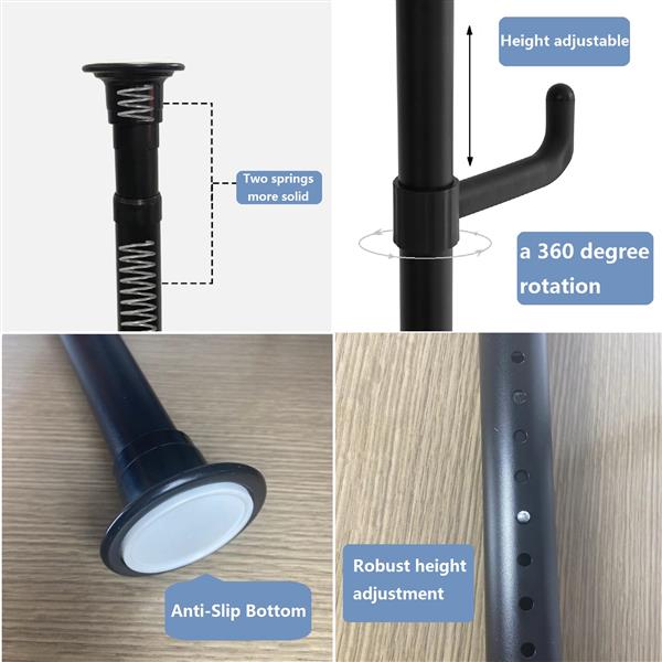 可调节晾衣杆 衣服晾衣架 衣架 DIY 落地式拉杆 收纳架 适用于室内、阳台 - 黑色-13