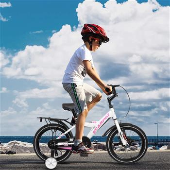 A14115 14 英寸儿童自行车，适合男孩和女孩，配有训练轮，自由式儿童自行车配有挡泥板和车架。