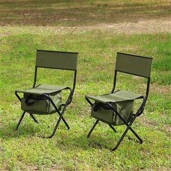 2 件式折叠户外椅带储物袋，便携式椅子，适合室内、户外露营、野餐和钓鱼，绿色
