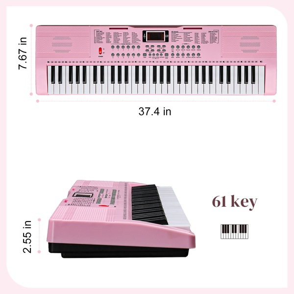 【AM不售卖】GEP-110（BD-663D） 61键 带亮灯+Z型支架+琴凳 粉色 电子琴-2