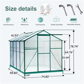 聚碳酸酯温室，6 英尺 x 8 英尺重型步入式植物园温室，适用于后院/户外