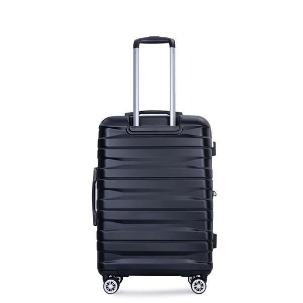 件套行李箱套装 PC 轻便耐用可扩展手提箱，带两个挂钩、双旋转轮、TSA 锁，(21/25/29) 黑色-13