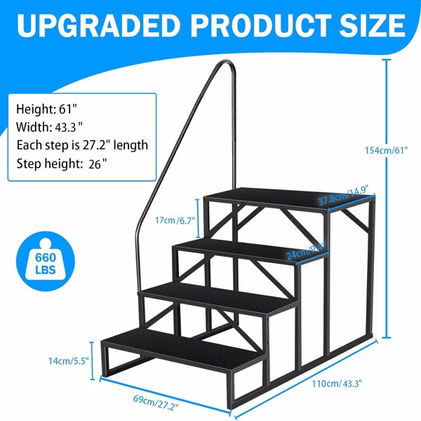RV Stairs 4 Step Ladder, RV Steps Anti-Slip, Hot Tub Steps with Handrail, 660 lbs RV Ladder for 5th Wheel RV, Mobile Home Stairs-2