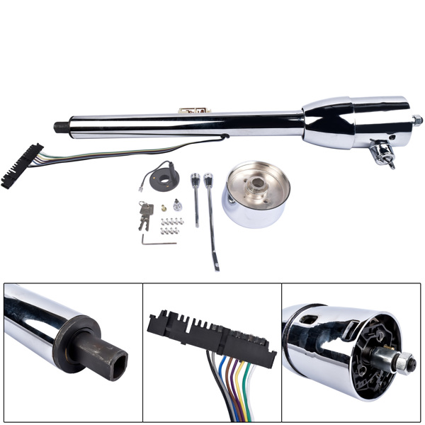 A3- 汽车转向柱 Chrome 28" Tilt Street Rod Floor Shift Steering Column with Key, 9-Hole Adapter-8