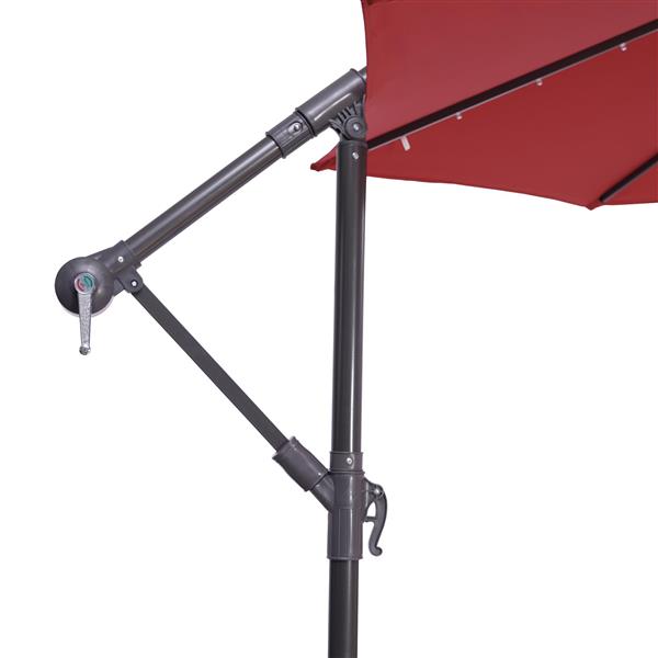 10 英尺太阳能 LED 露台户外遮阳伞悬挂式悬臂遮阳伞偏置遮阳伞易于打开调节，配有 32 个 LED 灯-2
