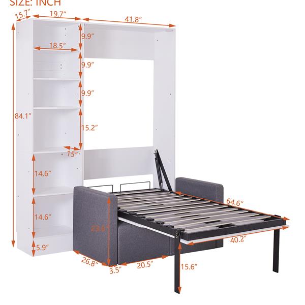 单人墨菲床壁床带沙发，带搁板，白色-25