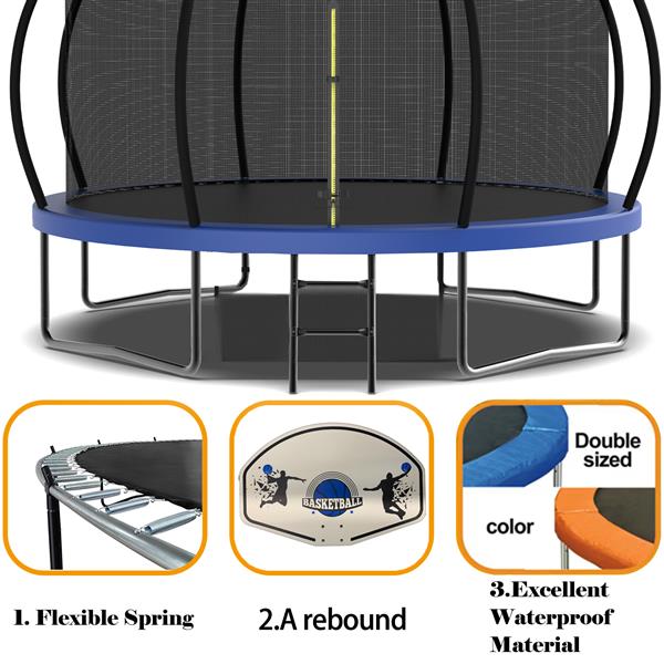 12 英尺休闲蹦床，带围栏，适合儿童成人使用，经 ASTM 认证，户外蹦床，带风桩和梯子，适合儿童 Apex 系列，12 英尺蹦床-8