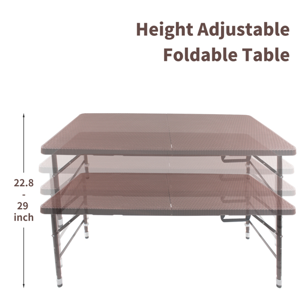 4 英尺藤制折叠桌，适用于室内和室外，便携式折叠桌，藤条编织，棕色-1