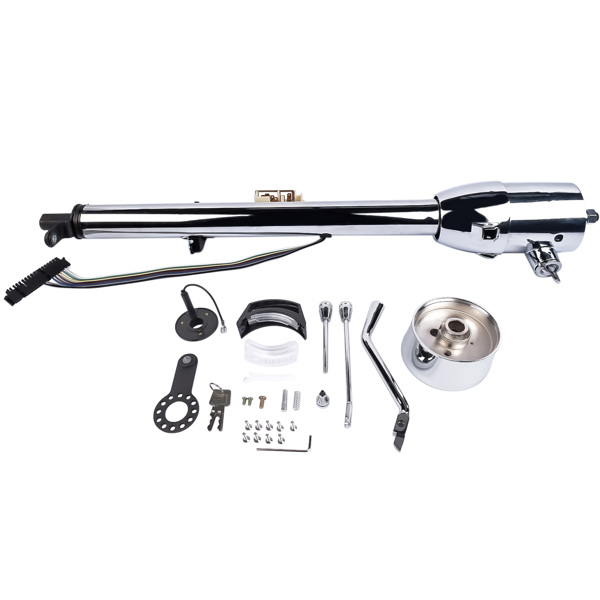 A3- 汽车转向柱 Chrome 30" Steering Column Hot Street Rod Tilt Automatic with Key and Adapter-1